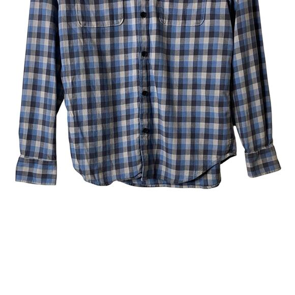 Lucky Brand Mens Medium Saturday Stretch Button Up Plaid Flannel Shirt Blue Gray - Picture 3 of 10